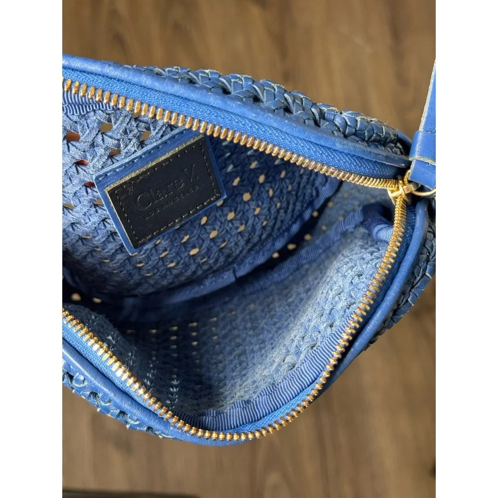 Clare V Midi Sac Crossbody Cobalt Blue Bag Woven Leather Purse Quiet Luxury Chic